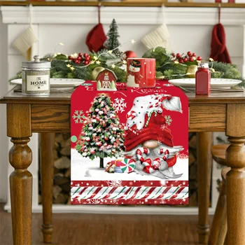 Санта-Клаус Лось Настольный бегун 2023 Рождественские украшения для дома Ворсовая скатерть Рождественские подарки Новый год 2024 Рождественский настольный флаг