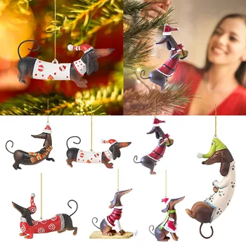 Рождественская елка Подвесные украшения такса в форме собаки Плоские подвески для дома Рождественские украшения Рождественские подарки на Новый год 2024