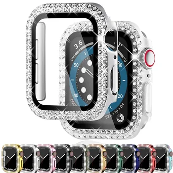 Алмазная крышка для Apple Watch 45 мм 41 мм Корпус 42 мм 38 мм Защита бампера ПК для Iwatch Serie 9 8 7 6 5 3 Se 40 мм 44 мм Аксессуары
