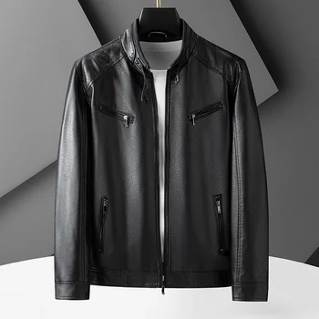 2024 Новая модная куртка из искусственной кожи с воротником-стойкой для мужчин, высококачественное и персонализированное мужское пальто для мотоцикла