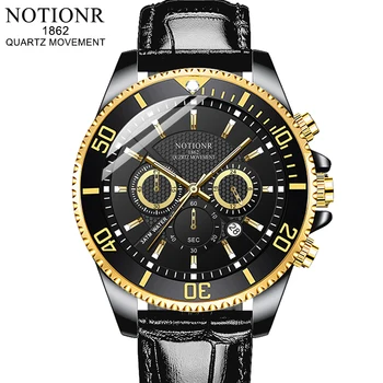 NOTIONR Человек Кожаные Золотые Часы Часы Для Мужчин Бизнес Кварцевые Наручные Часы Светящиеся Часы Роскошные Модные Мужские Часы reloj hombre