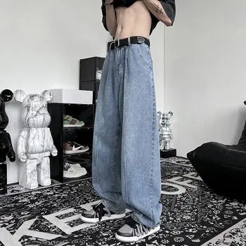 2023 Джинсы-карго Мужской новый стиль Тренд Уличные мешковатые джинсовые брюки с высокой талией Широкие штанины Повседневные модные мужские брюки A107