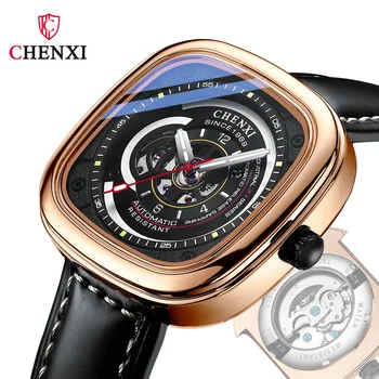 CHENXI 8824N Высококачественные квадратные полые модные бизнес-часы бренда Светящиеся автоматические механические мужские роскошные часы