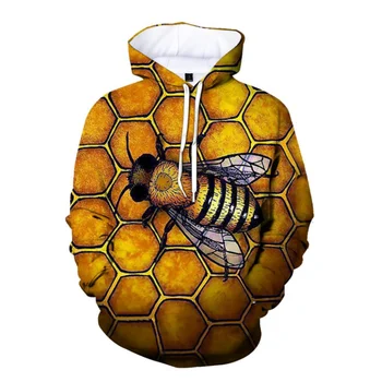 Забавные толстовки с пчелиным принтом для мужчин Хип-хоп Тренд Харадзюку Топы Мода Животный Узор Оверсайз Оверсайз Толстовка с капюшоном Осенние толстовки