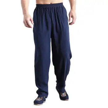  Большой размер M-6XL Модные мужские длинные брюки Хлопок Лен Новый Повседневный С высокой талией Твердые свободные брюки-фонари Черный темно-синий Брюки-карго