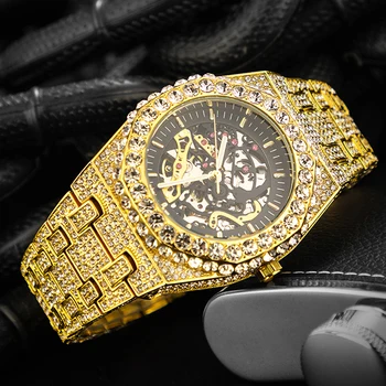 2023 Роскошные автоматические часы со льдом Мужская мода Бренд MISSFOX Стальные водонепроницаемые часы Хип-хоп Алмаз Механические наручные часы Мужчина
