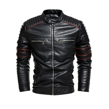 Новая классическая мужская кожаная куртка Slim Fit Fleece Мотоциклетная кожаная куртка Мужская осень-зима Черные куртки и пальто из искусственной кожи