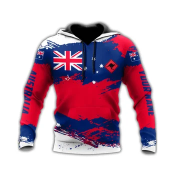  Флаг Австралии Графические толстовки Мода Национальная эмблема Пуловеры Забавные 3D-печатные толстовки с капюшоном Кенгуру для мужчин Повседневные пуловеры