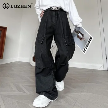 LUZHEN 2024 Большие карманы Оригинальный дизайн Мешковатые повседневные прямые джинсовые брюки Мужчины High Street Модные универсальные джинсы с широкими штанинами 7fdf7f