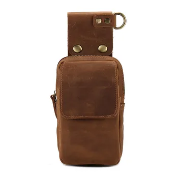 Мужская поясная сумка, кожаная мужская сумка для телефона, ретро мужская маленькая поясная сумка, верхний слой, кожа crazy horse, 6,5-дюймовая сумка для мобильного телефона на талии