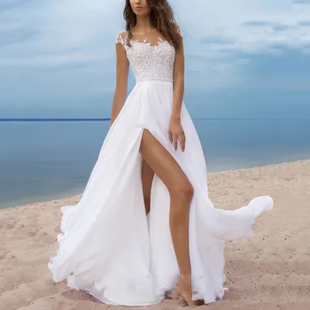2023 Летние кружевные шифоновые платья для женщин Белые вечерние платья Длинные роскошные вечеринки Сексуальное платье в пол Свадебное платье с разрезом