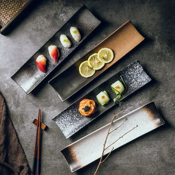 Креативная керамическая тарелка для суши в японском стиле Ретро-гарниры Прямоугольная тарелка в форме лодки Гостиничные тарелки Посуда