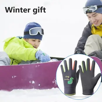 Зимние теплые перчатки Мультяшные лыжные перчатки Водостойкие детские велосипедные перчатки с мультяшным принтом с флисовой подкладкой на открытом воздухе для зимы