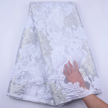 Серебристо-белая африканская кружевная ткань для свадебного платья Французская сетчатая тюлевая кружевная ткань 2020 Высококачественная нигерийская сетчатая кружевная ткань 2078