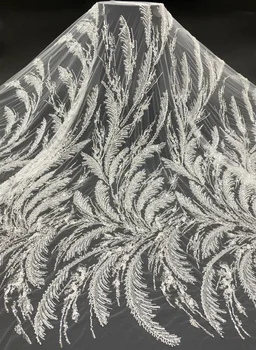 белый и серебристый бисер изысканная африканская кружевная ткань для дизайна свадебного вечернего платья