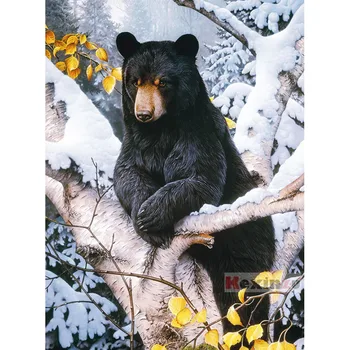 Полный 5D DIY Квадратная алмазная живопись Вышивка крестом -Свирепый черный медведь- 3D Круглая Вышивка Мозаика Смола Домашний Декор Подарок WW-1101554