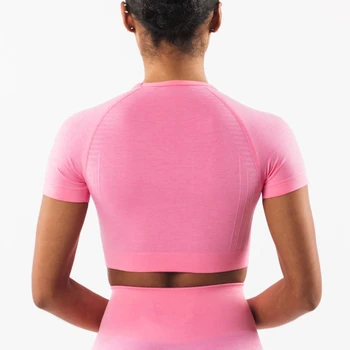 Amplify SS Укороченная бесшовная рубашка для йоги Женская трикотажная ткань Фитнес с короткими рукавами Топ для тренировок Спортивная одежда Футболки для бега