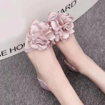Летняя плоская женская обувь Лоферы Прозрачный цветок Досуг Балерина Дамы Женский Заостренный носок Скольжение на неглубокой повседневной обуви