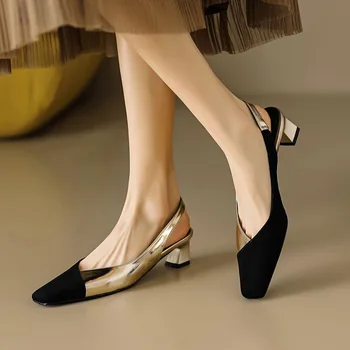 Phoentin 2023 Женские туфли-лодочки из натуральной кожи Роскошные дизайнерские сандалии в стиле пэчворк Элегантные женские туфли на среднем каблуке FT2542