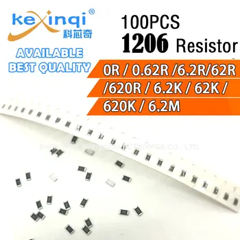 100 шт./лот Резистор SMD 1206 0,25 Вт 1/4 Вт сопротивление 0R Ом 0,62R 6,2R 62R 620R 6,2 К 62 К 620 К 6,2 м