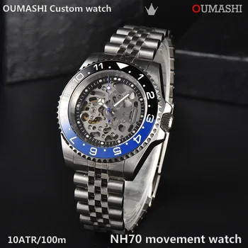 OUMASHI мужские часы NH70 спортивный серебряный ремешок сапфировое стекло люминесцентный циферблат автоматические серебристые водонепроницаемые асептические часы 100 м